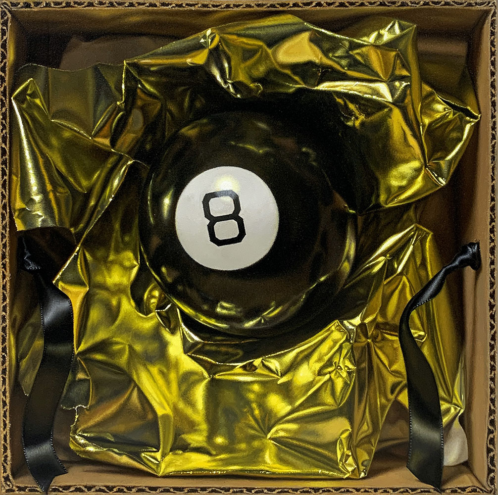 Magic 8 Ball Oil on 3D panel, 8x8x2